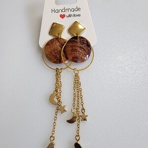 Handmade Brown and Gold Dangle Earrings
